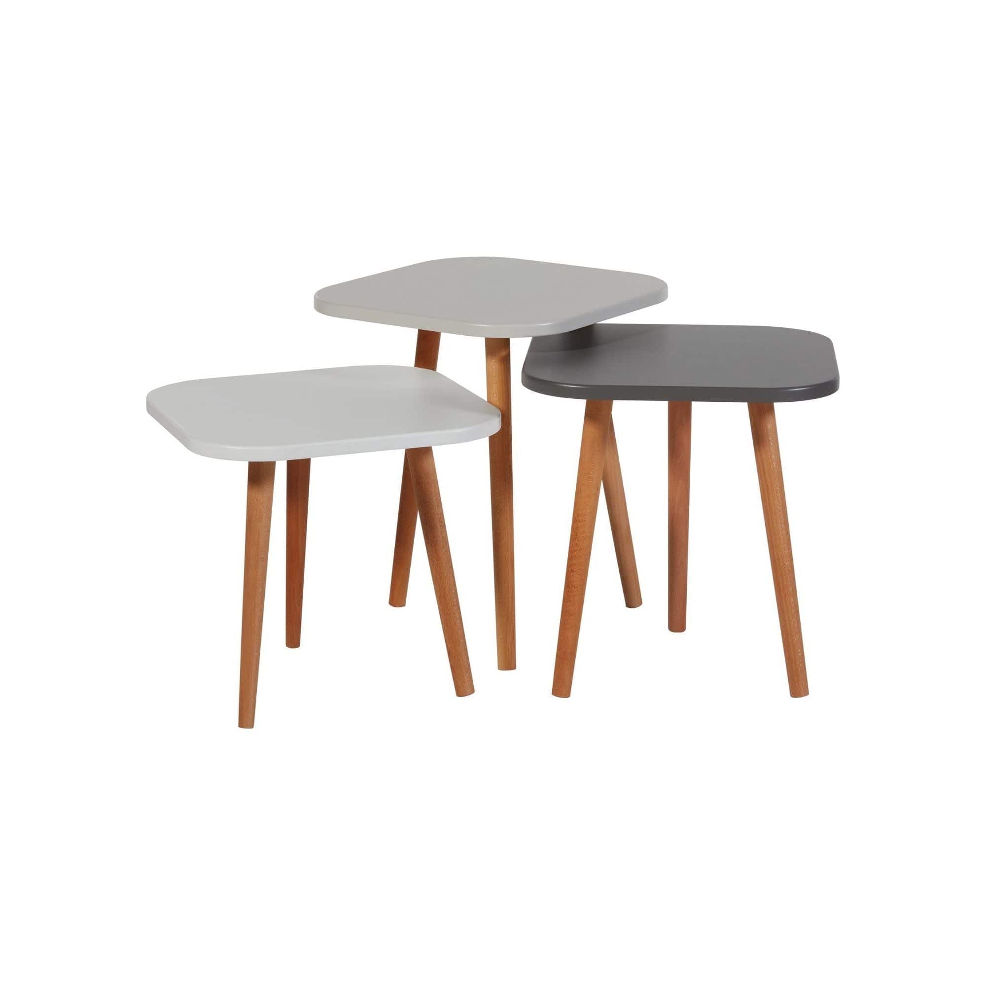 Set 3 masute cafea TUVALLE 049, gri deschis/gri inchis/nuc