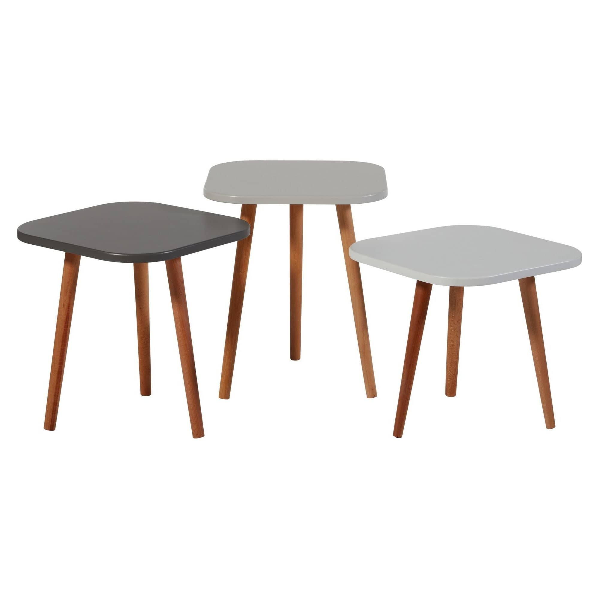 Set 3 masute cafea TUVALLE 049, gri deschis/gri inchis/nuc