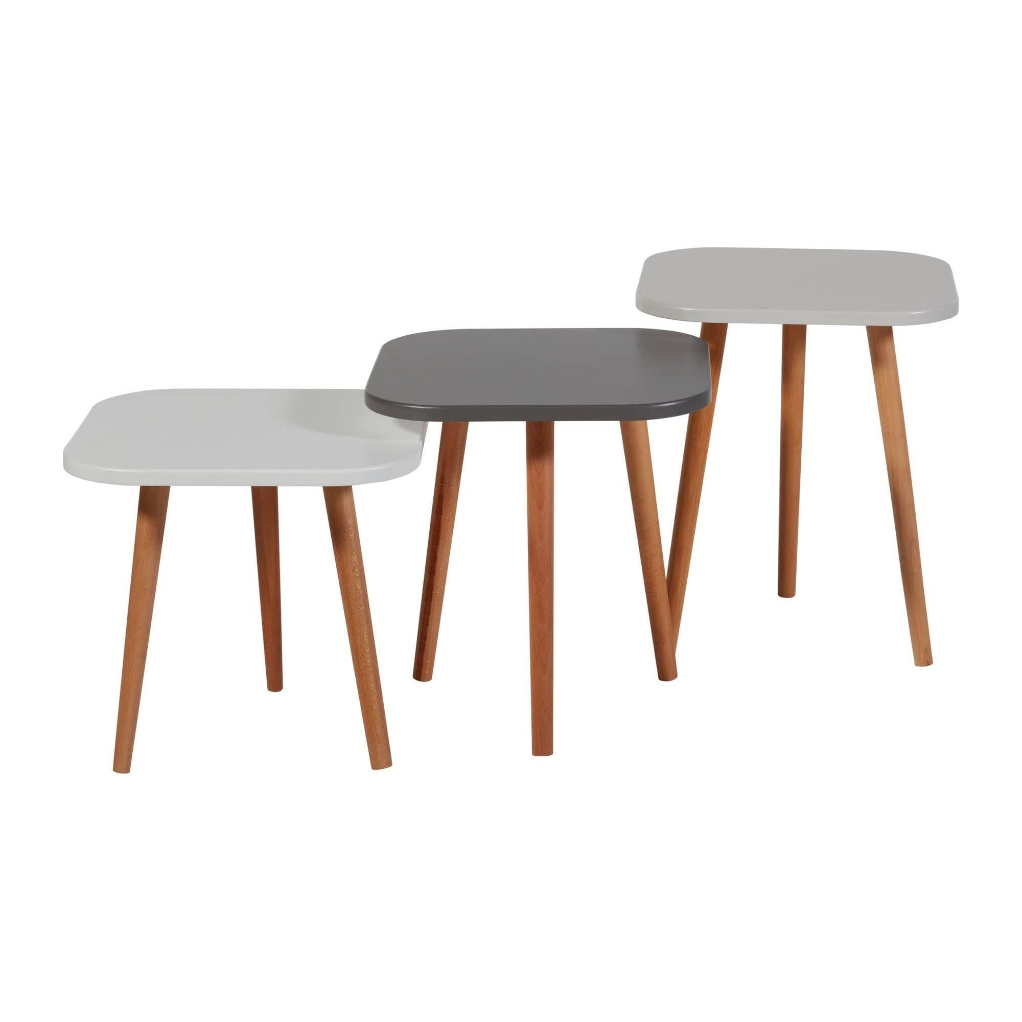 Set 3 masute cafea TUVALLE 049, gri deschis/gri inchis/nuc