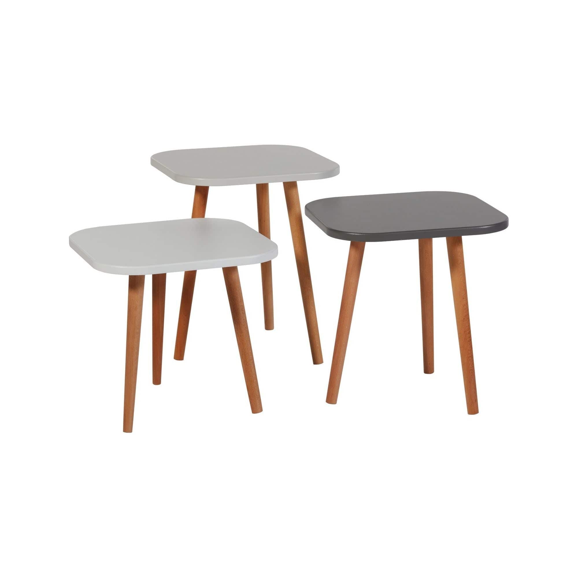 Set 3 masute cafea TUVALLE 049, gri deschis/gri inchis/nuc