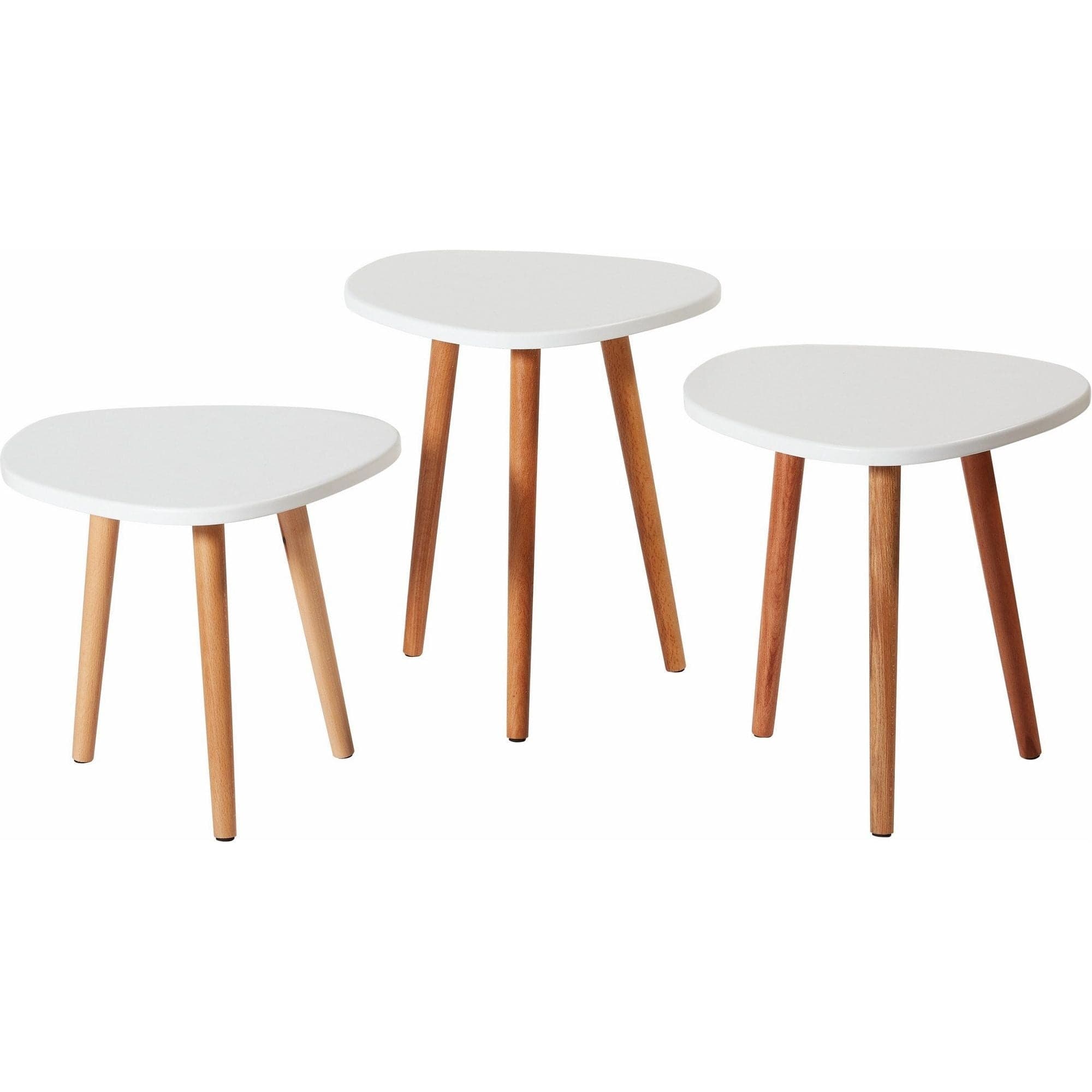 Set 3 masute cafea TUVALLE 051, alb/stejar