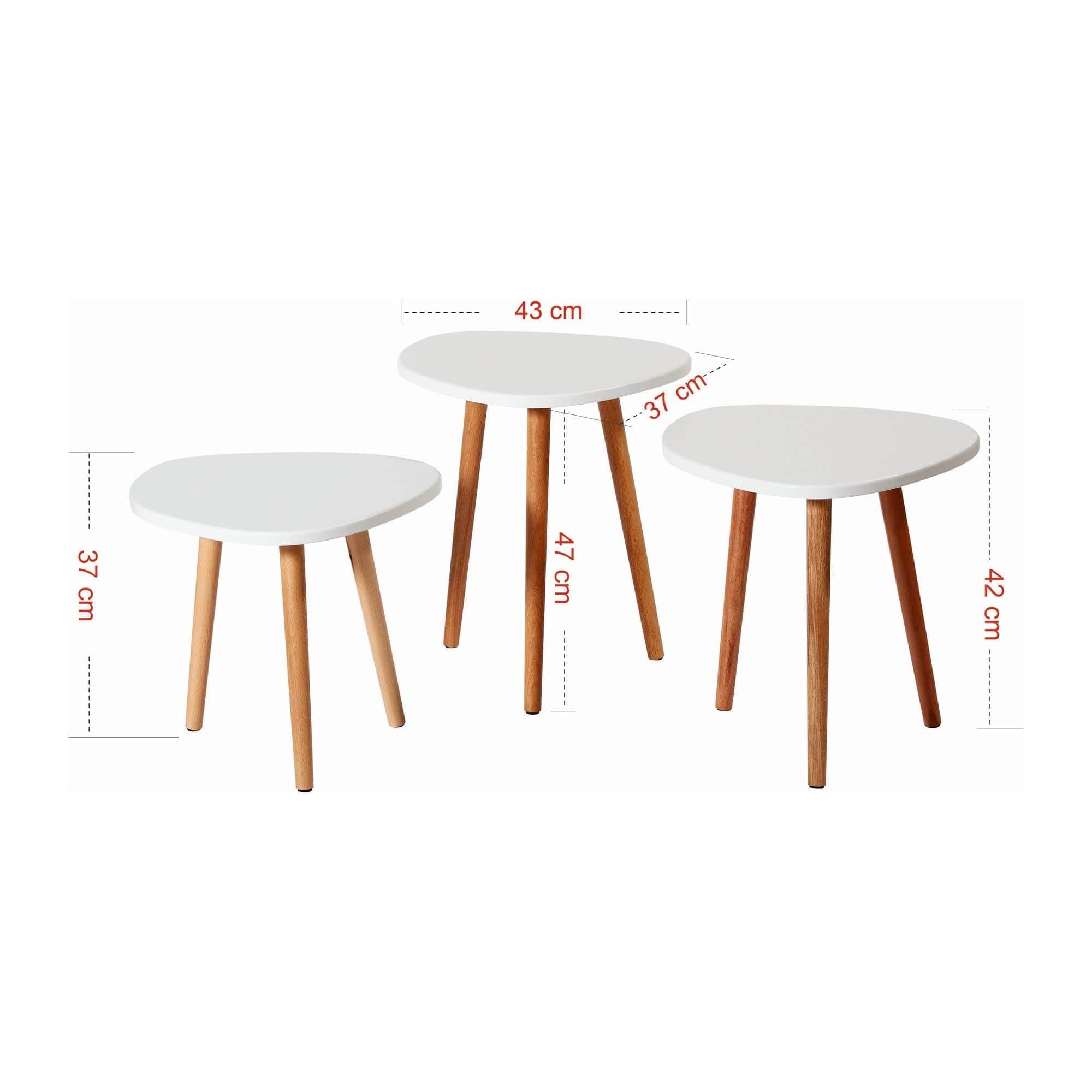 Set 3 masute cafea TUVALLE 051, alb/stejar