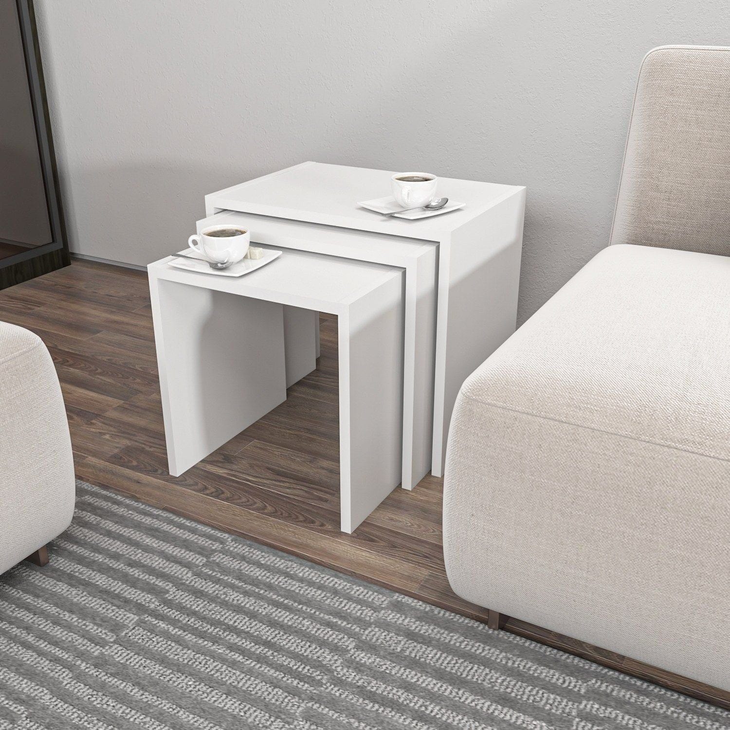 Set 3 masute NORA, alb, PAL melaminat, 49x35x45 cm