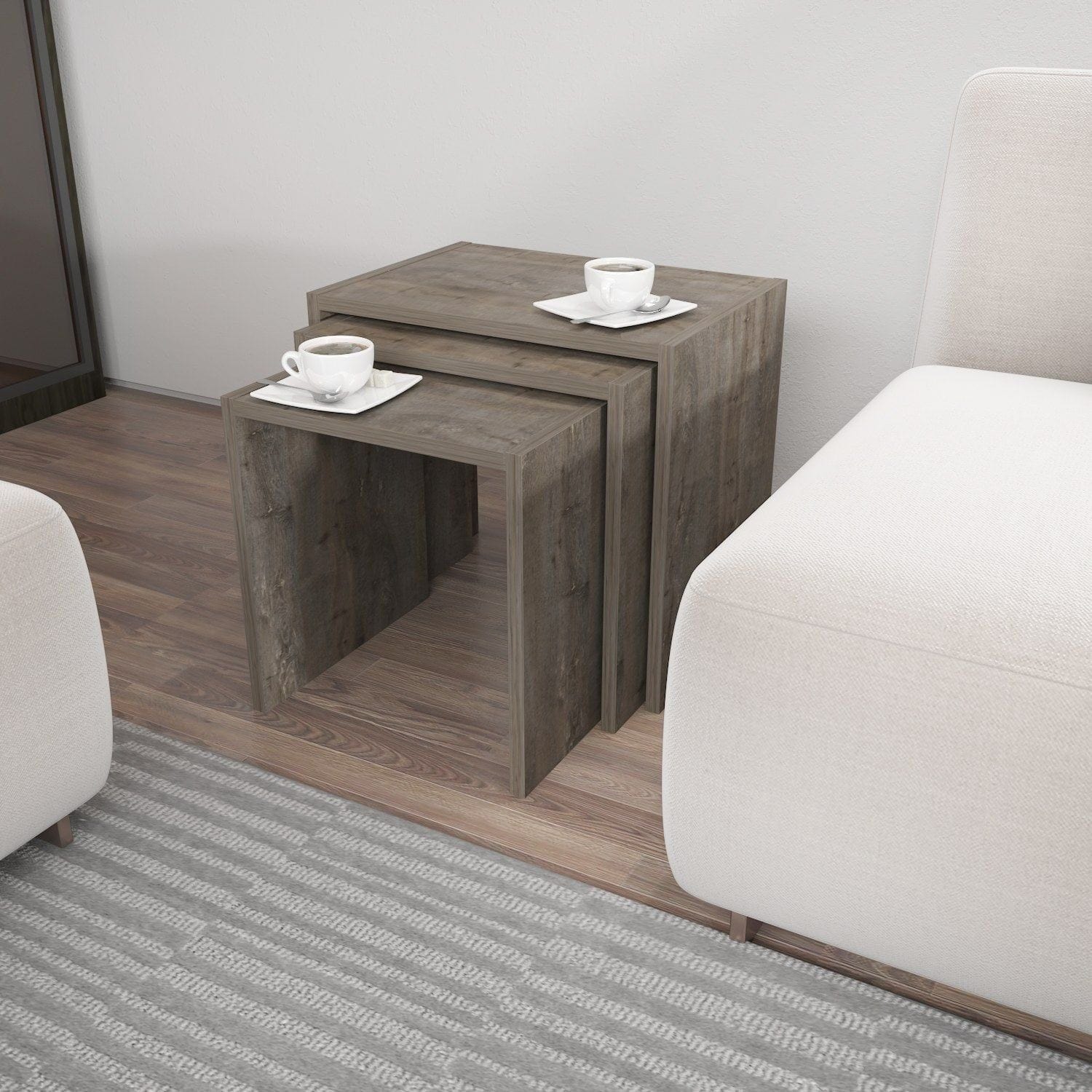 Set 3 masute NORA, gri, PAL melaminat, 49x35x45 cm