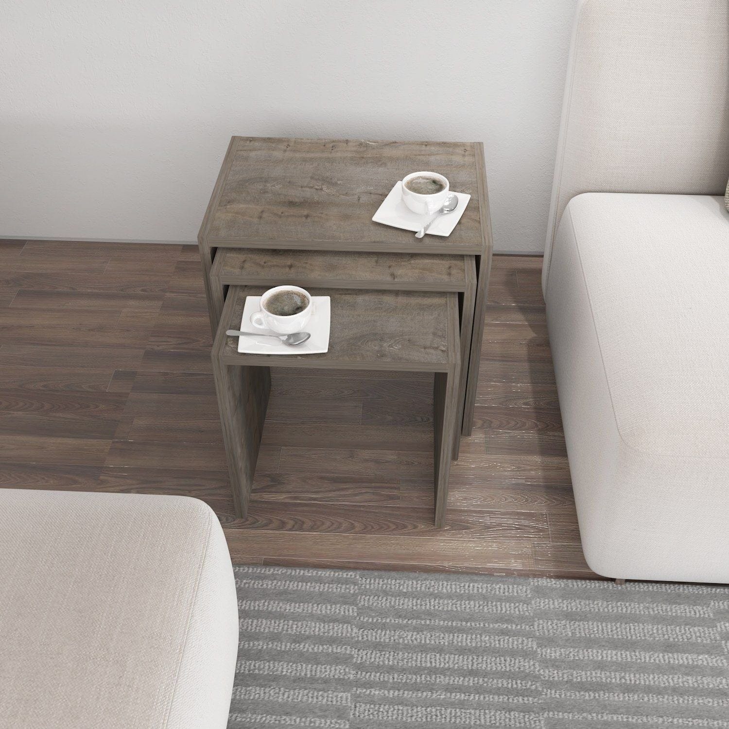 Set 3 masute NORA, gri, PAL melaminat, 49x35x45 cm