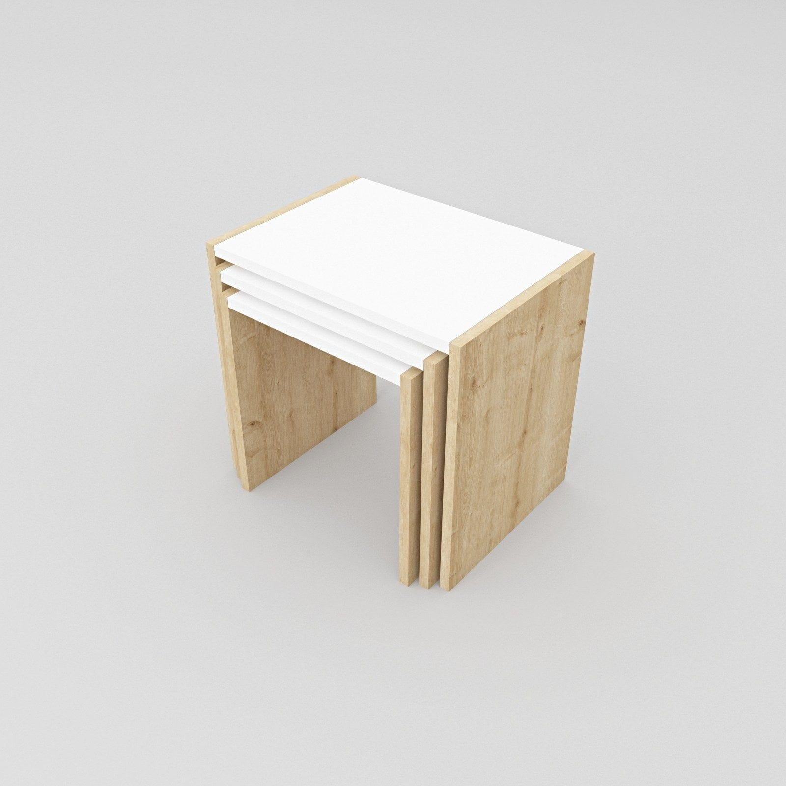 Set 3 masute NORA, stejar/alb, PAL melaminat, 49x35x45 cm