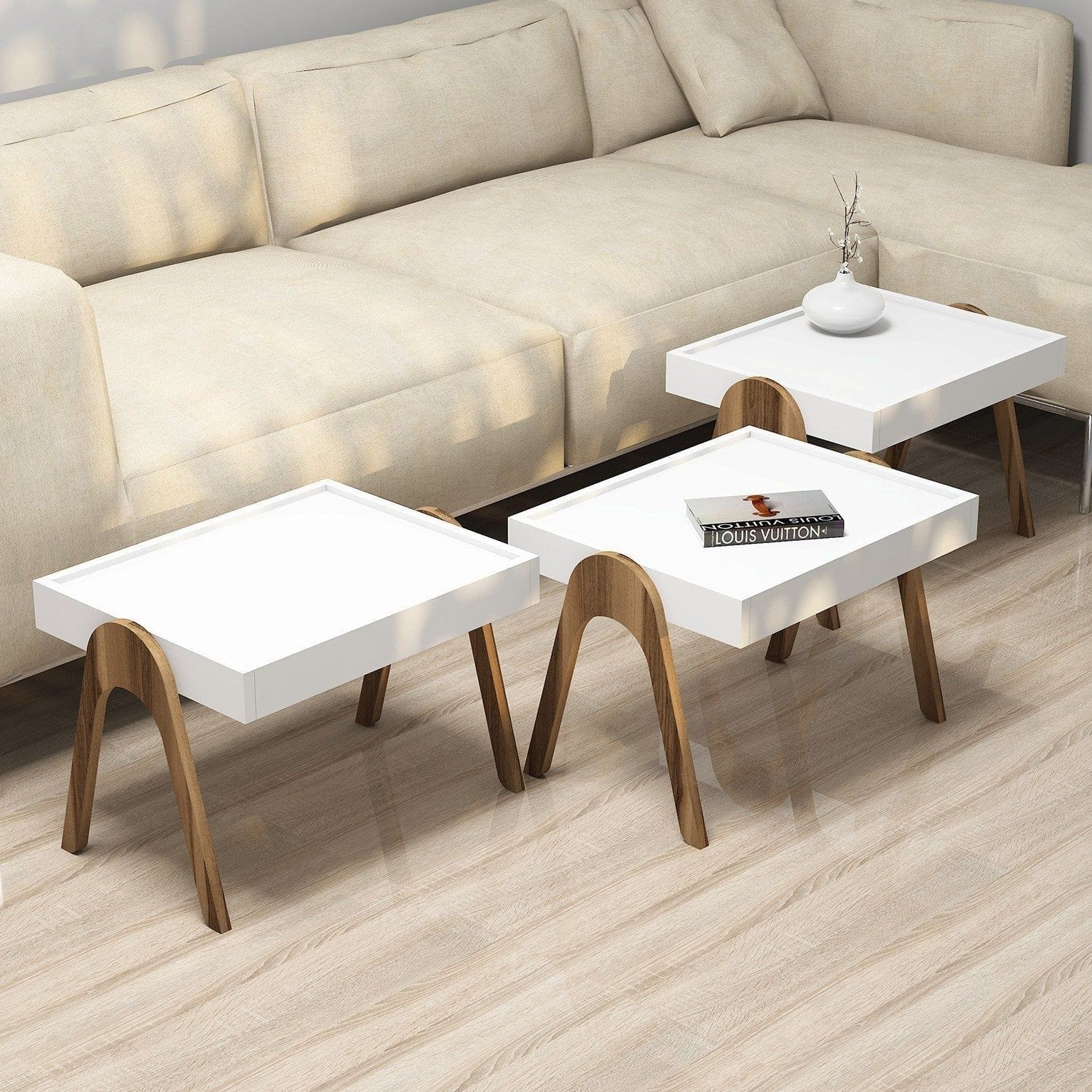 Set 3 masute ROMA, alb/nuc, PAL melaminat, 54x40x64 cm