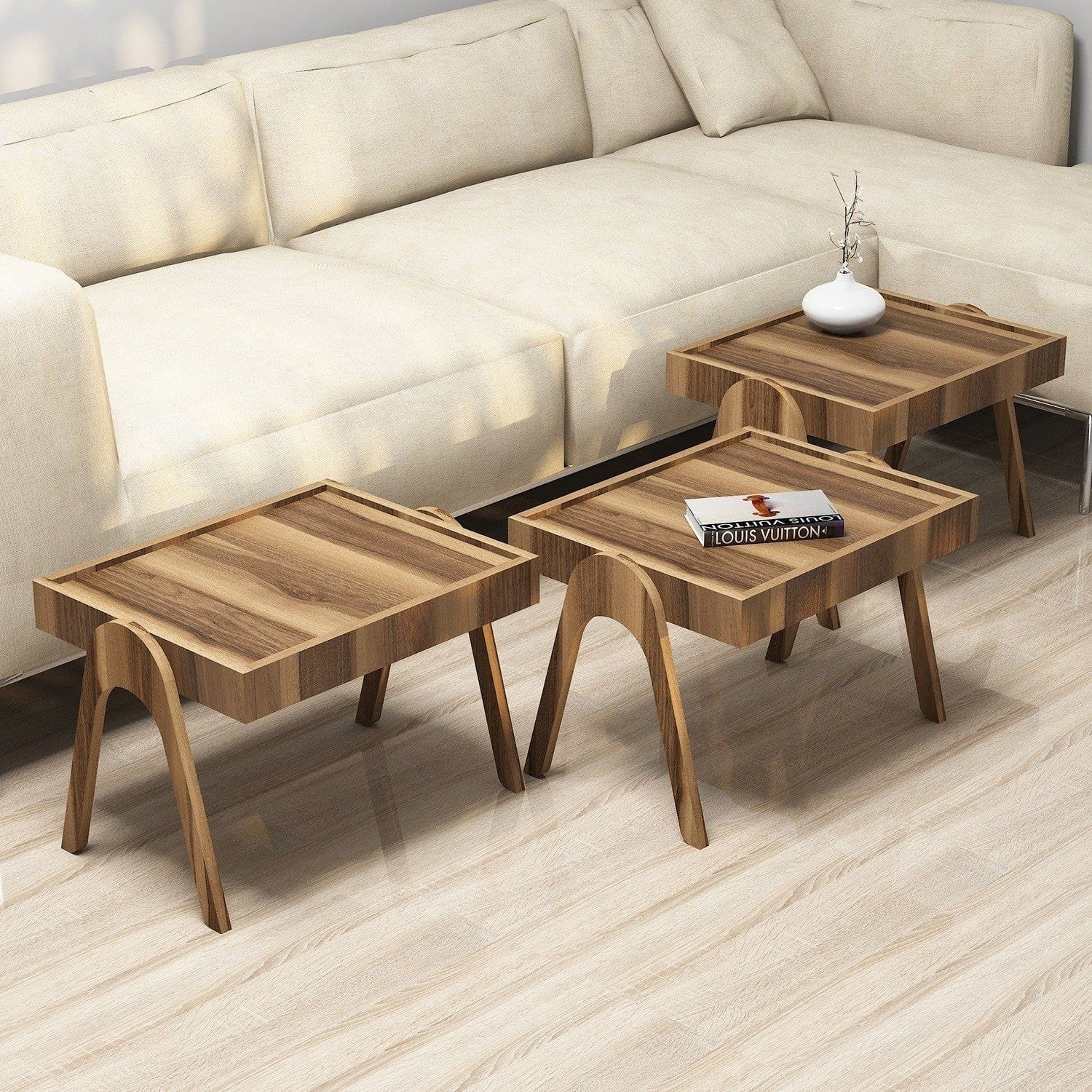 Set 3 masute ROMA, nuc, PAL melaminat, 54x40x64 cm