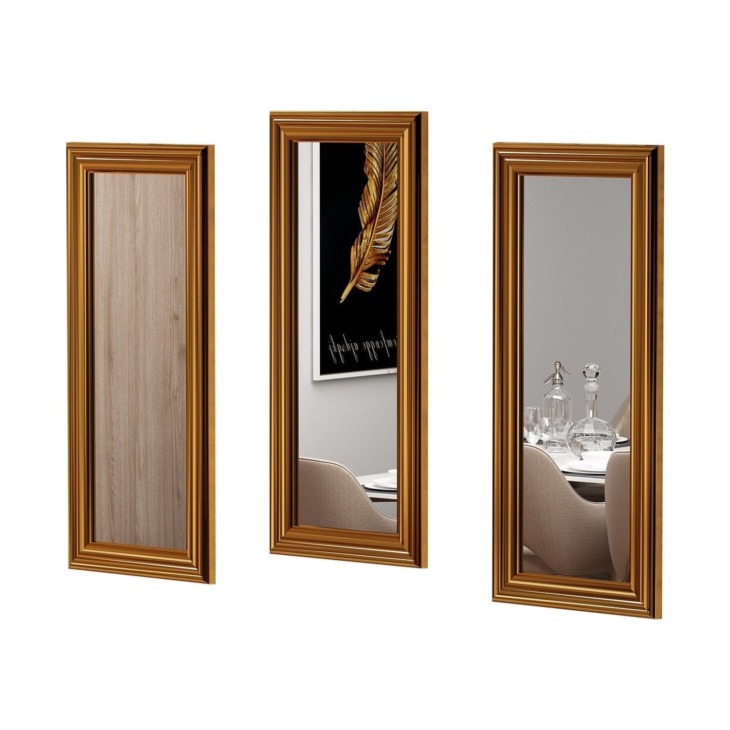 Set 3 oglinzi LAVIA, auriu, 30x3x70 cm