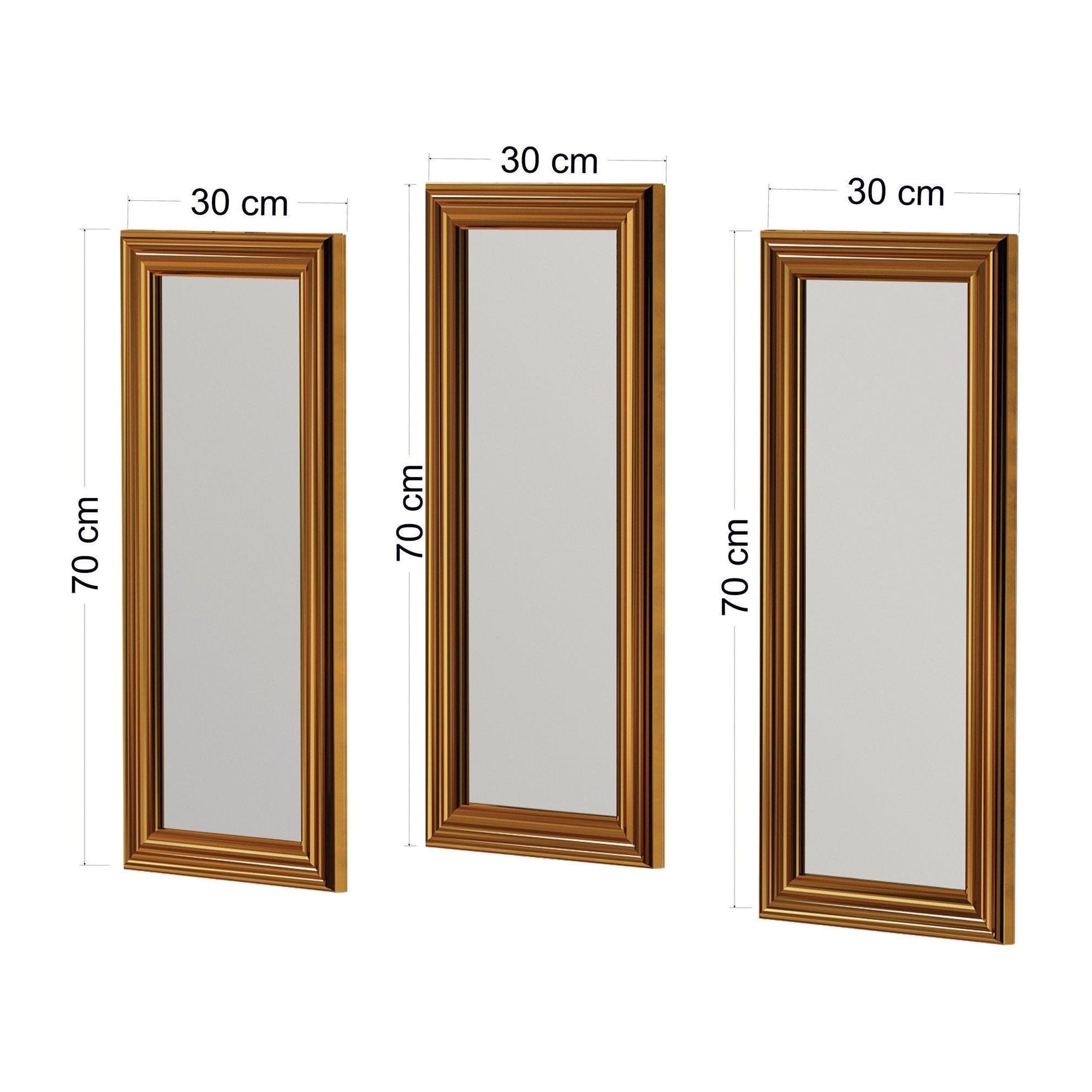 Set 3 oglinzi LAVIA, auriu, 30x3x70 cm