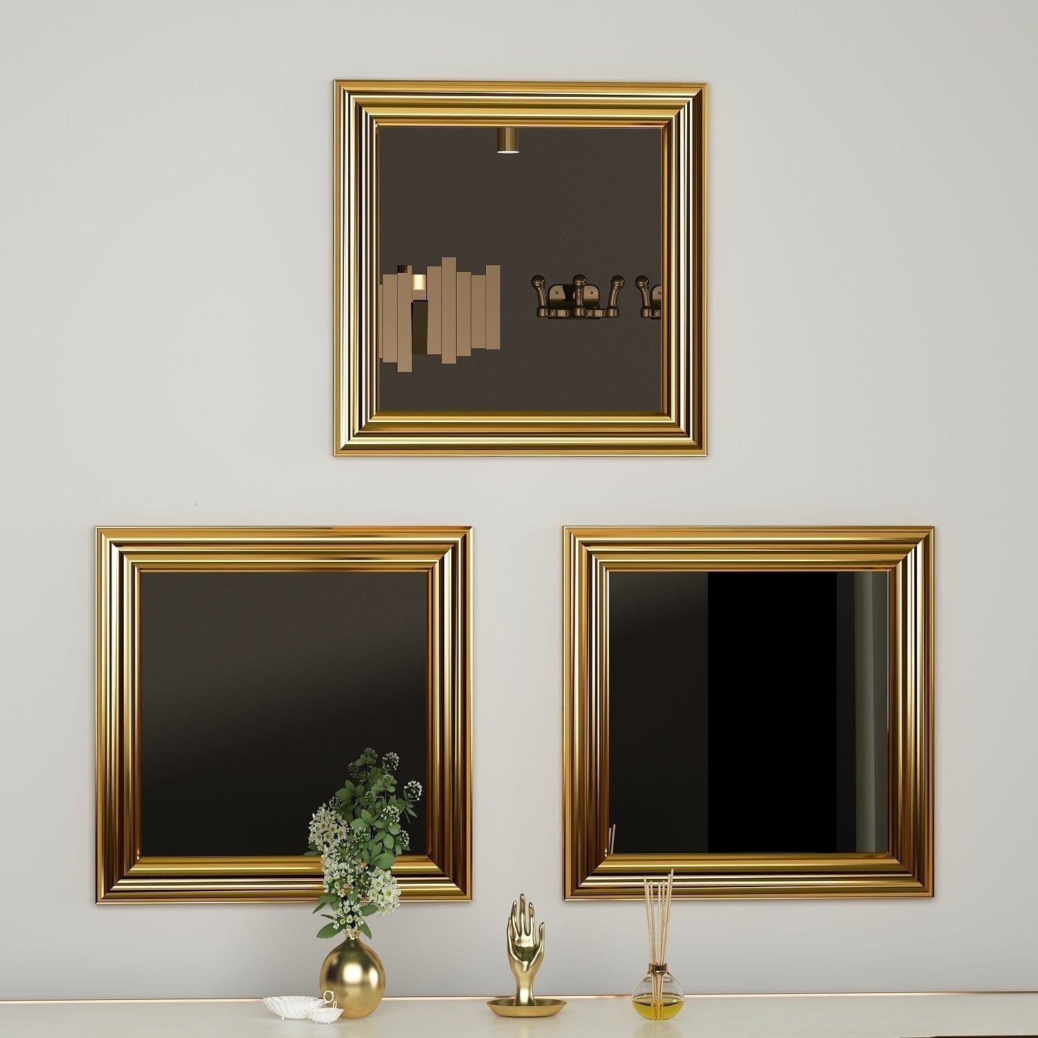 Set 3 oglinzi OTTO, auriu, 40x3x40 cm