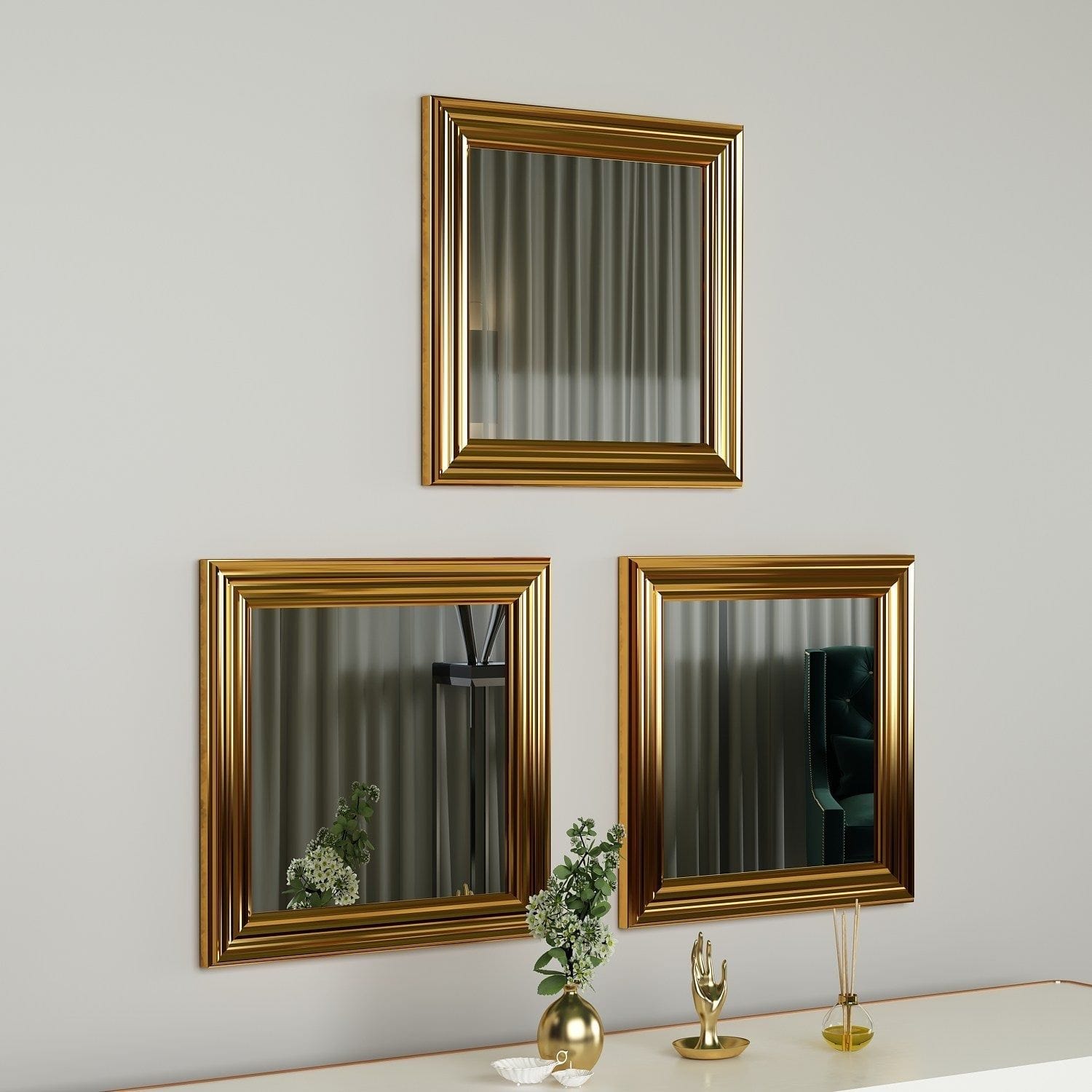 Set 3 oglinzi OTTO, auriu, 40x3x40 cm