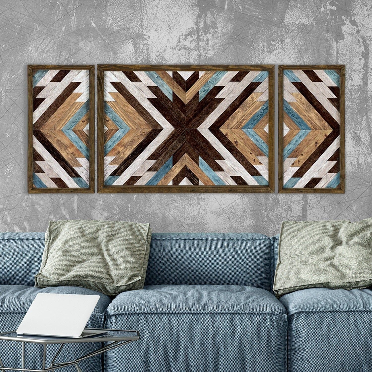 Set 3 tablouri TAH038, multicolor, lemn, 100x50 cm