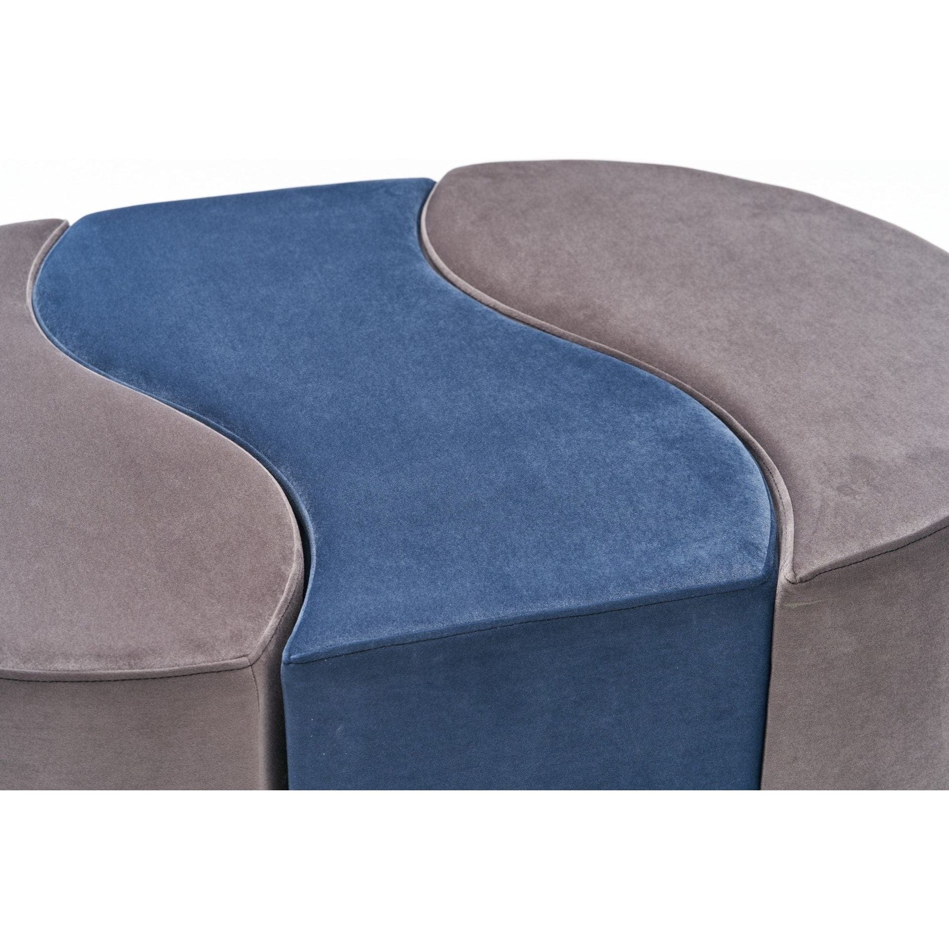 Set 3 taburete ALYA, stofa catifelata gri/albastru, 120x80x40 cm