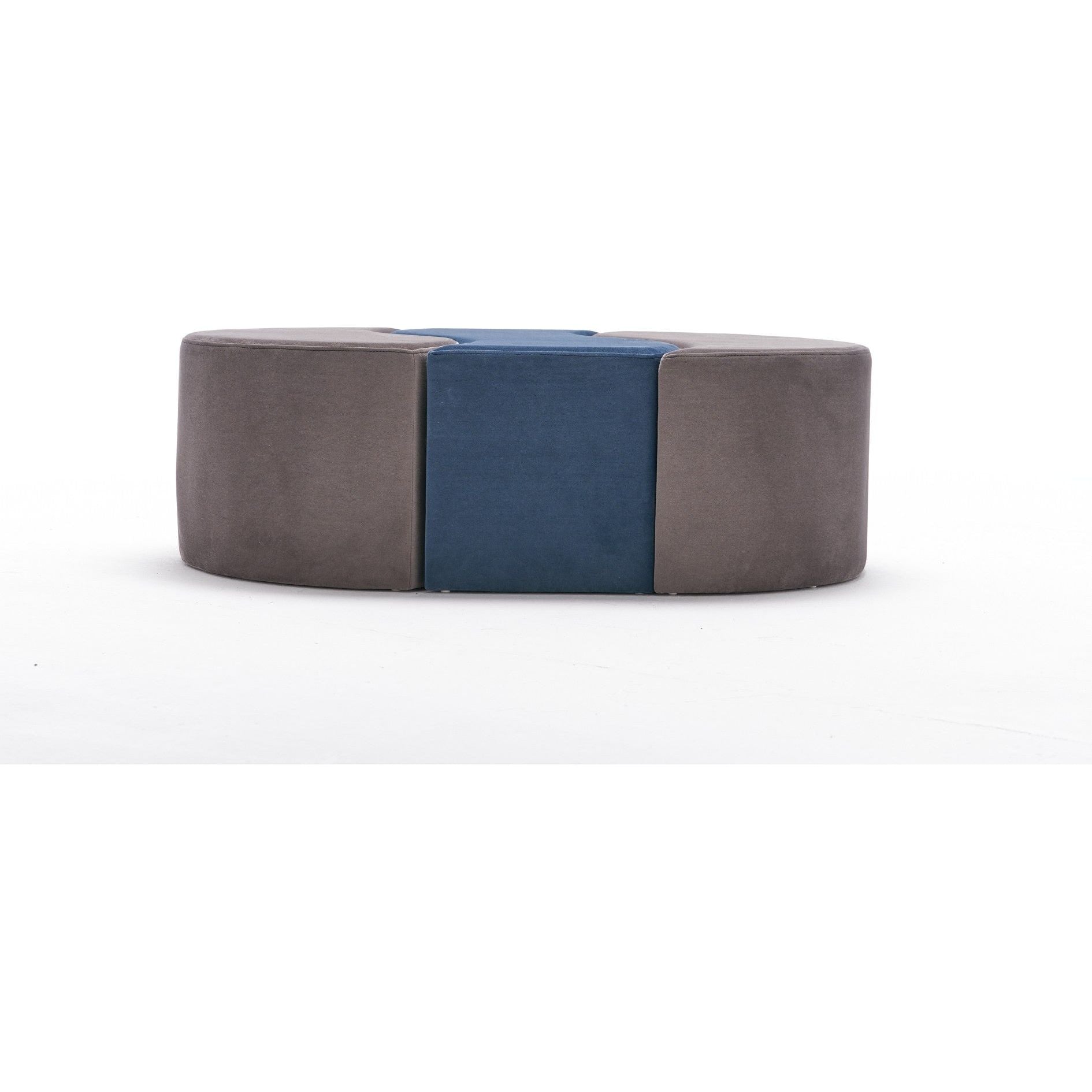 Set 3 taburete ALYA, stofa catifelata gri/albastru, 120x80x40 cm