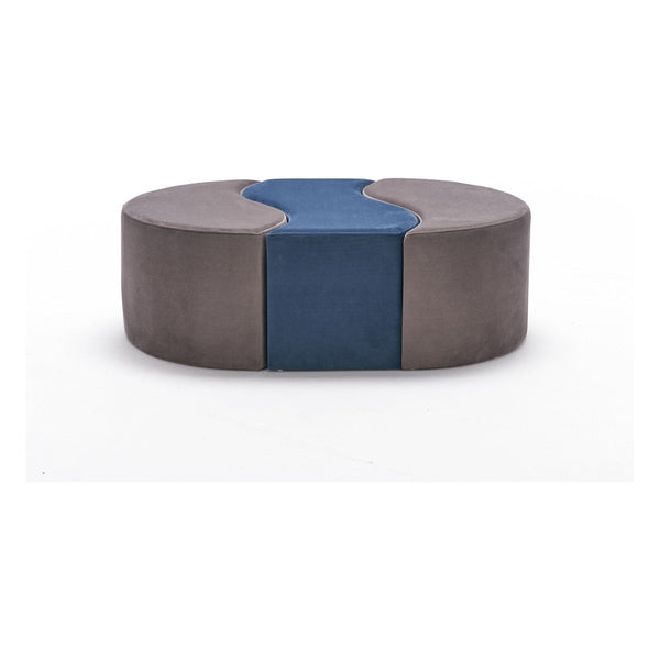 Set 3 taburete ALYA, stofa catifelata gri/albastru, 120x80x40 cm