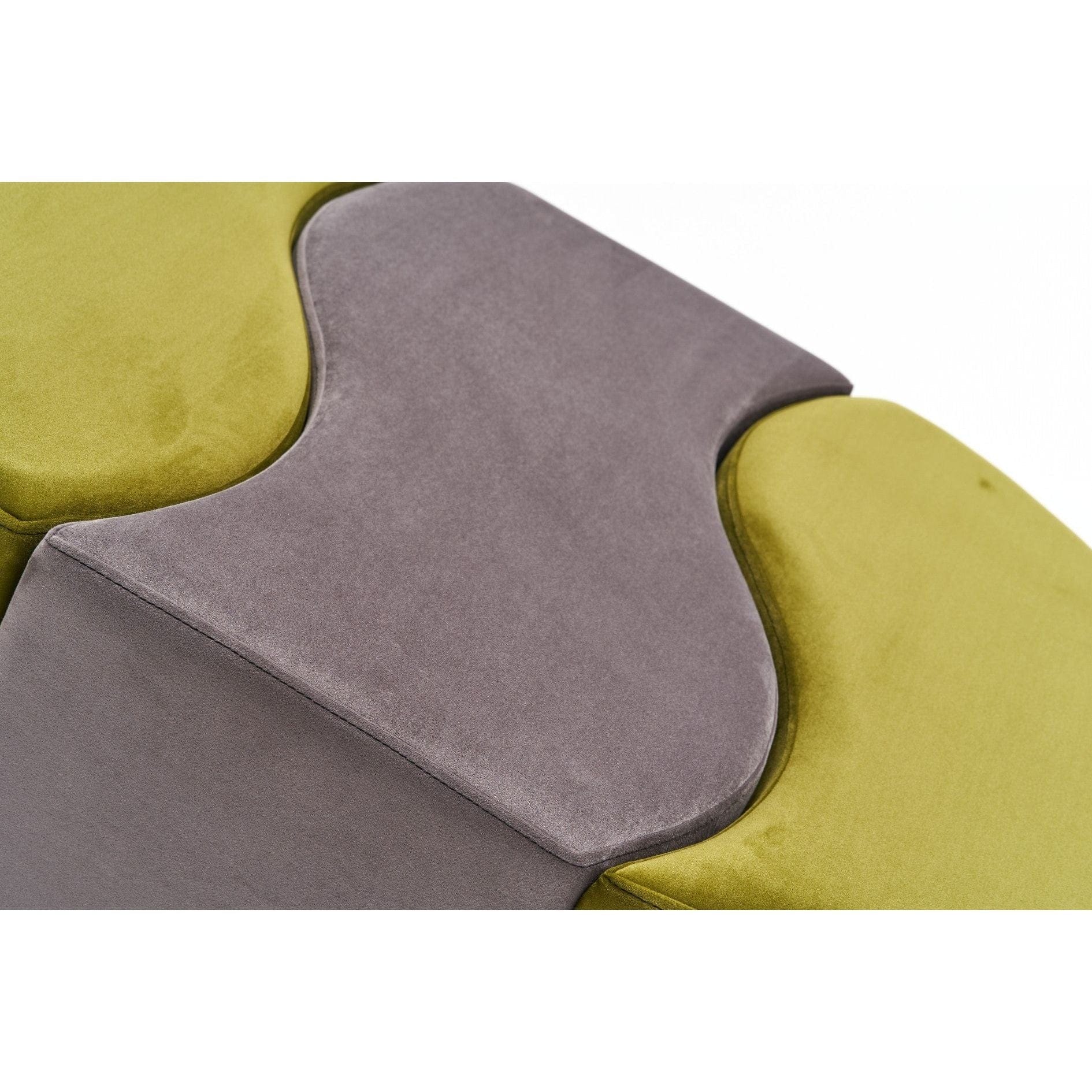 Set 3 taburete ALYA, stofa catifelata verde/gri, 120x80x40 cm