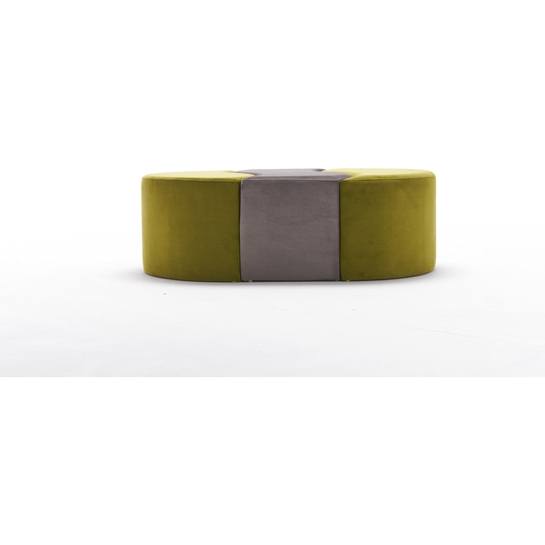 Set 3 taburete ALYA, stofa catifelata verde/gri, 120x80x40 cm