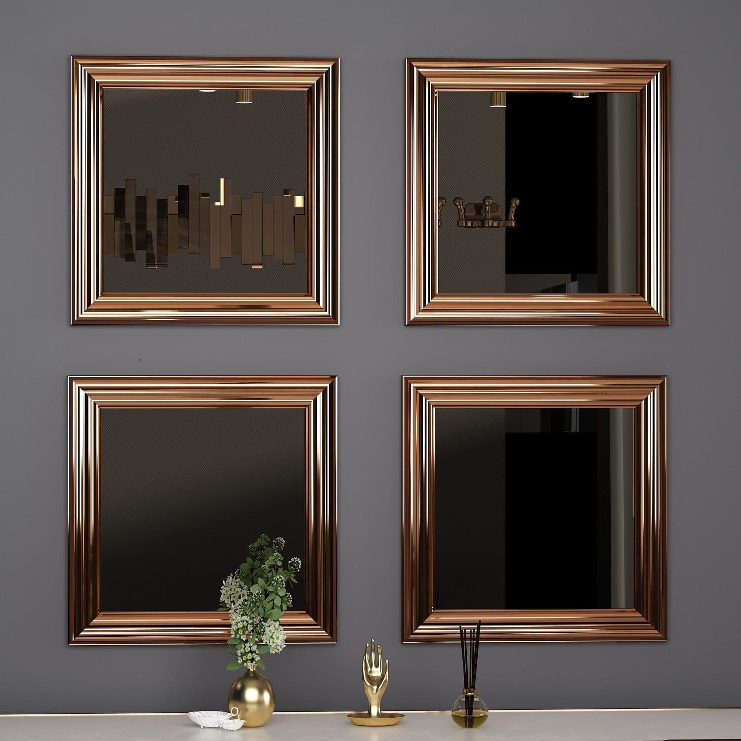Set 4 oglinzi Decor, auriu, 40x3x40 cm