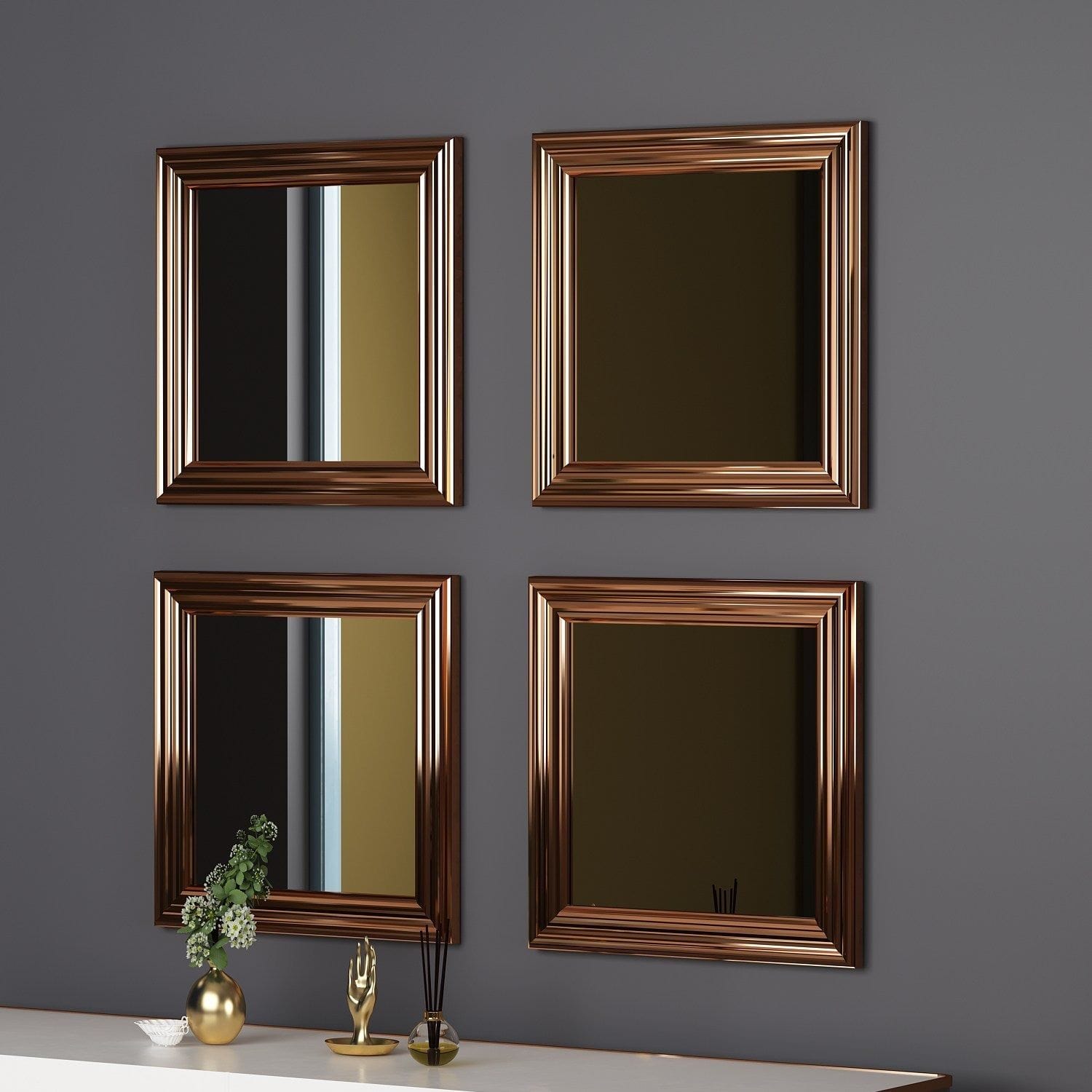 Set 4 oglinzi Decor, auriu, 40x3x40 cm