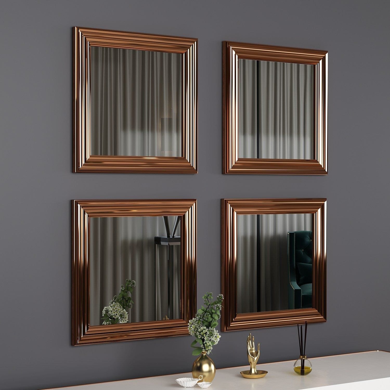 Set 4 oglinzi Decor, auriu, 40x3x40 cm