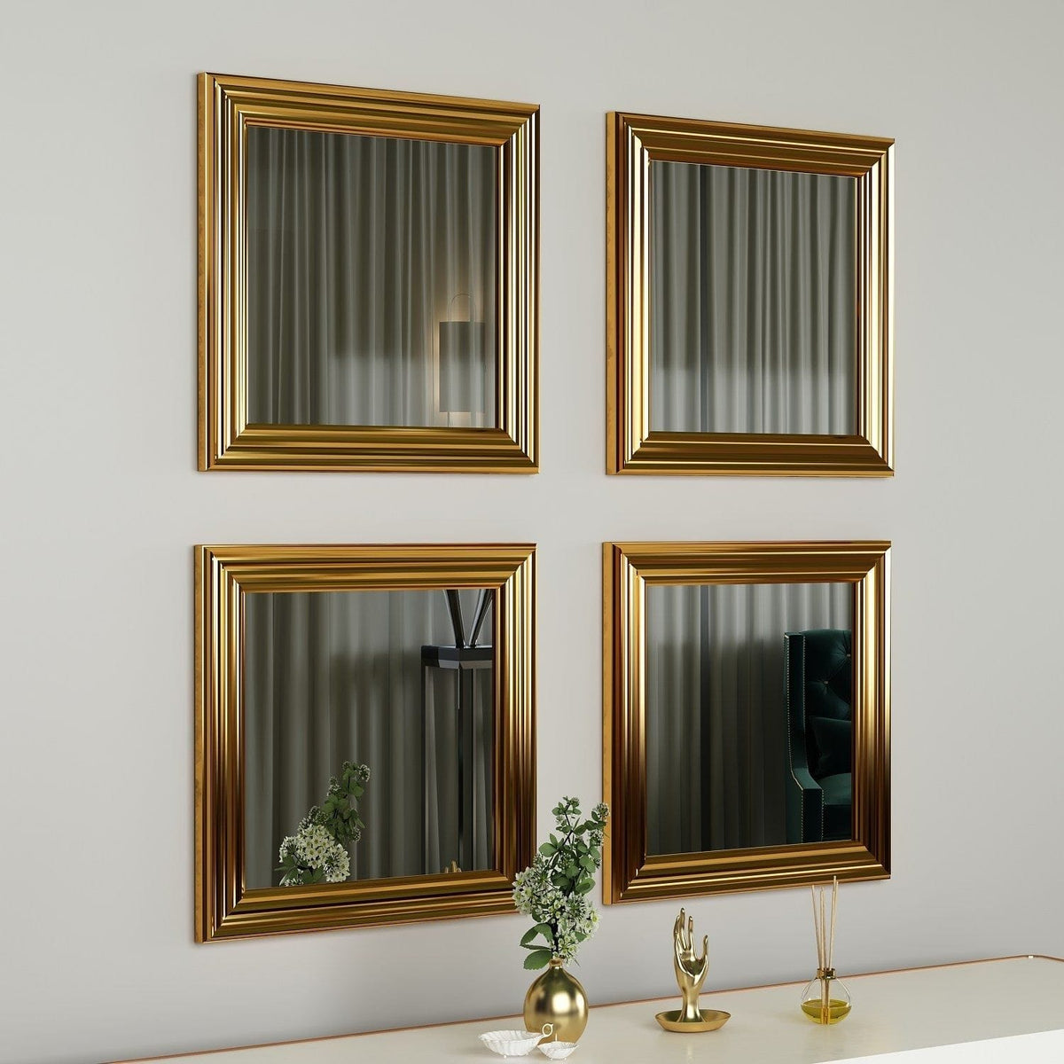 Set 4 oglinzi LOZA, auriu, 40x40 cm