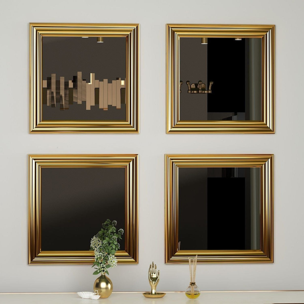 Set 4 oglinzi LOZA, auriu, 40x40 cm