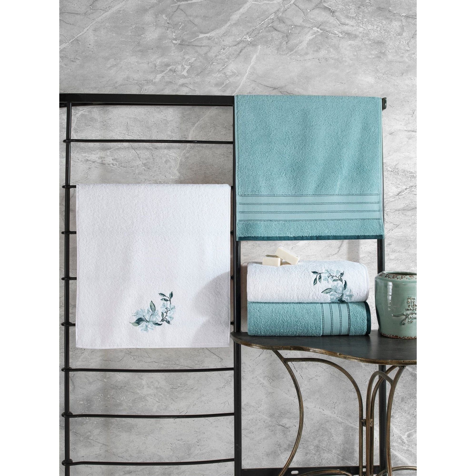 Set 4 prosoape baie 338CTN1503, turcoaz/alb, bumbac