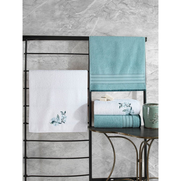 Set 4 prosoape baie 338CTN1503, turcoaz/alb, bumbac