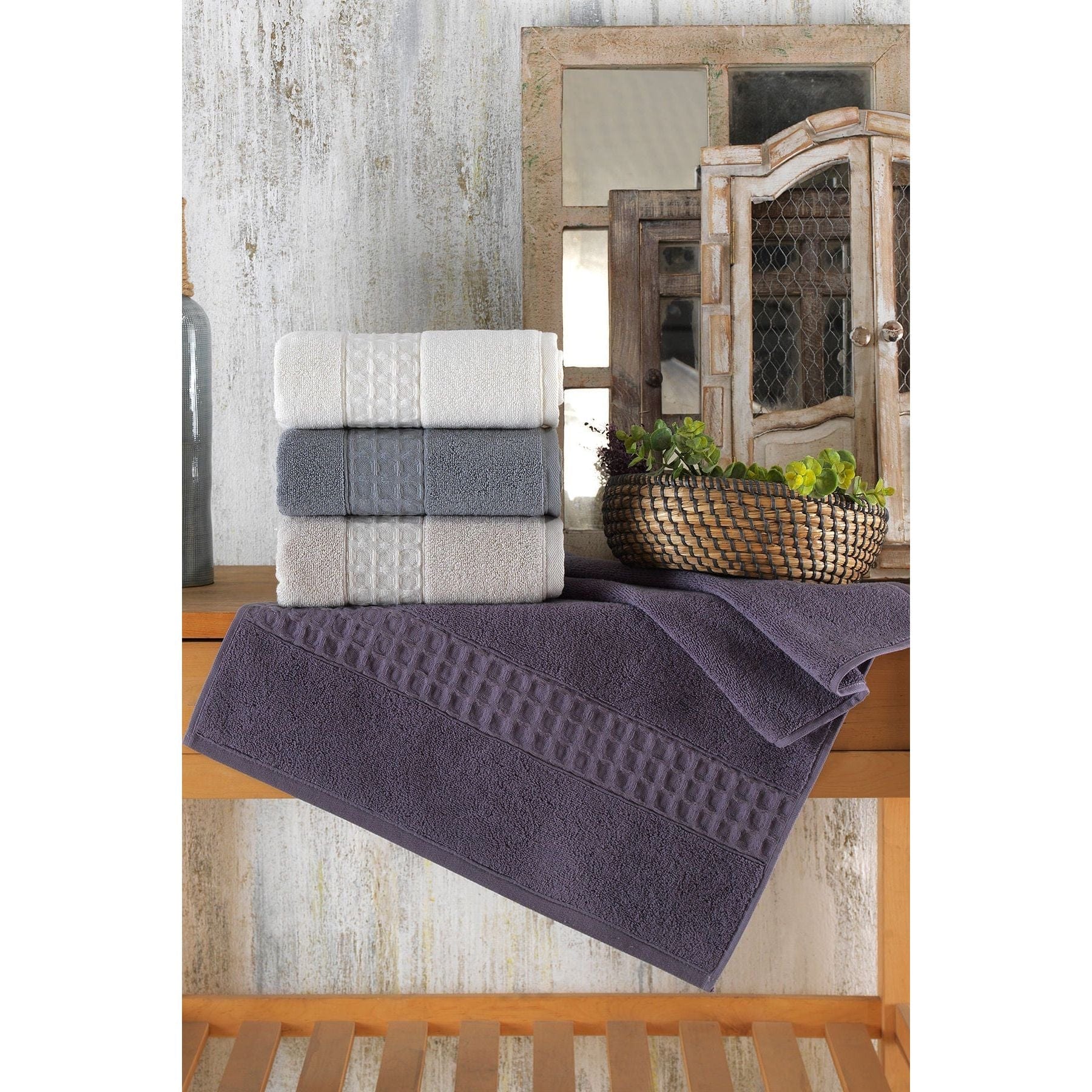 Set 4 prosoape baie ARIA, multicolor, bumbac, 70x140 cm