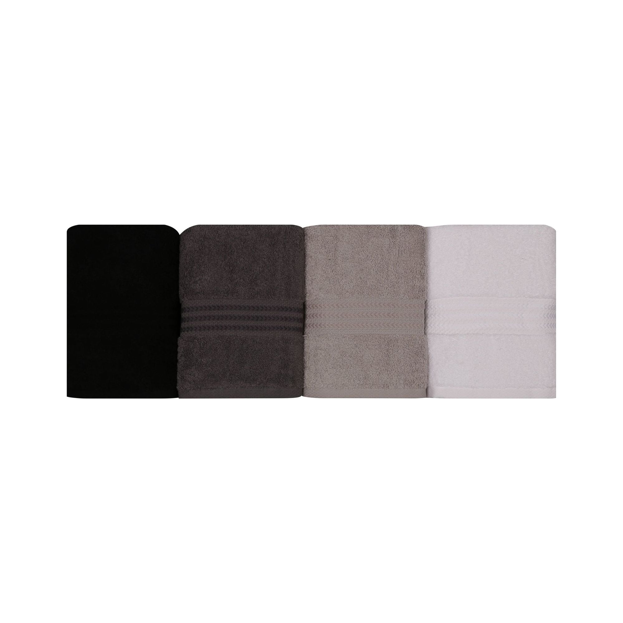 Set 4 prosoape baie RAINBOW, negru/gri/alb, bumbac, 50x90 cm