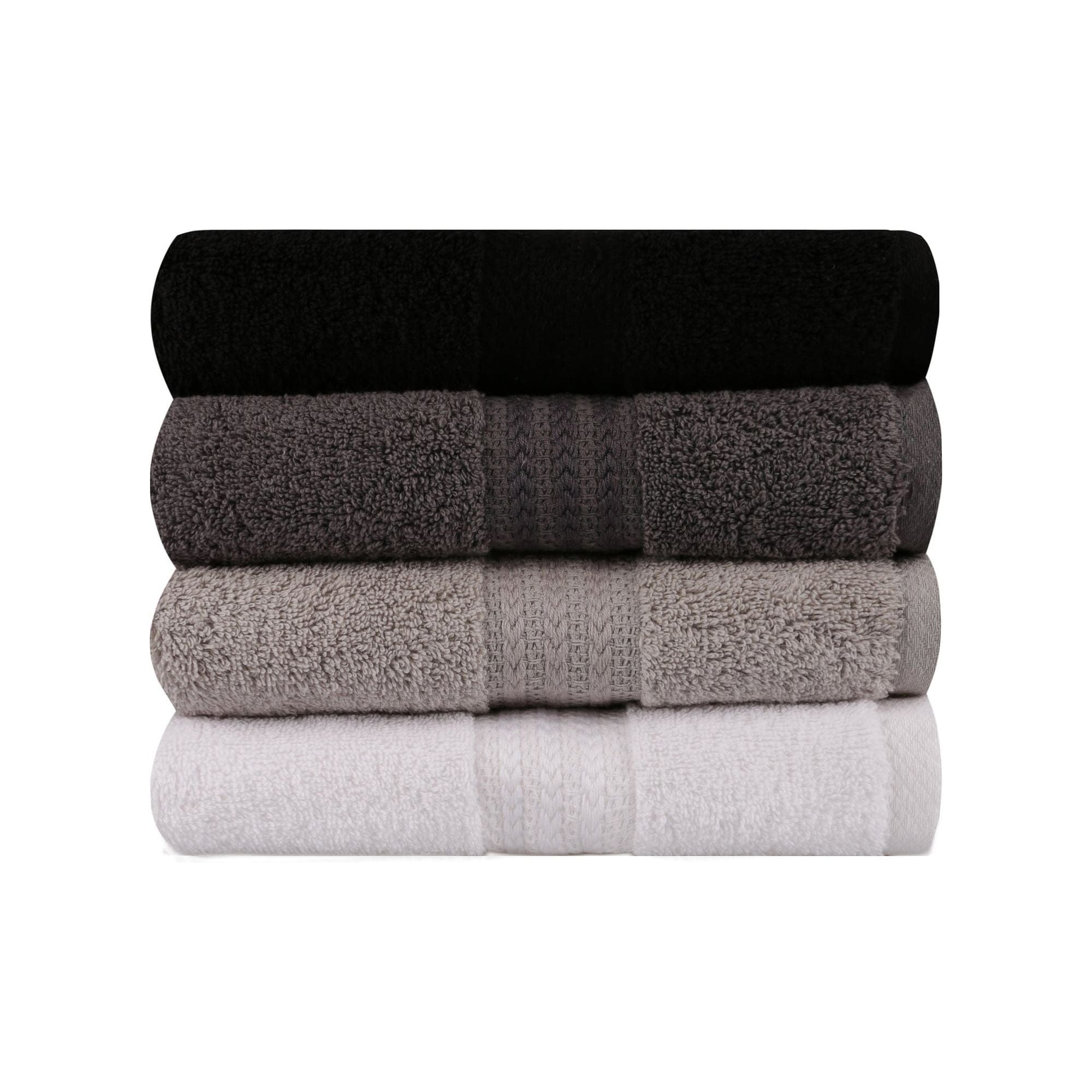 Set 4 prosoape baie RAINBOW, negru/gri/alb, bumbac, 50x90 cm