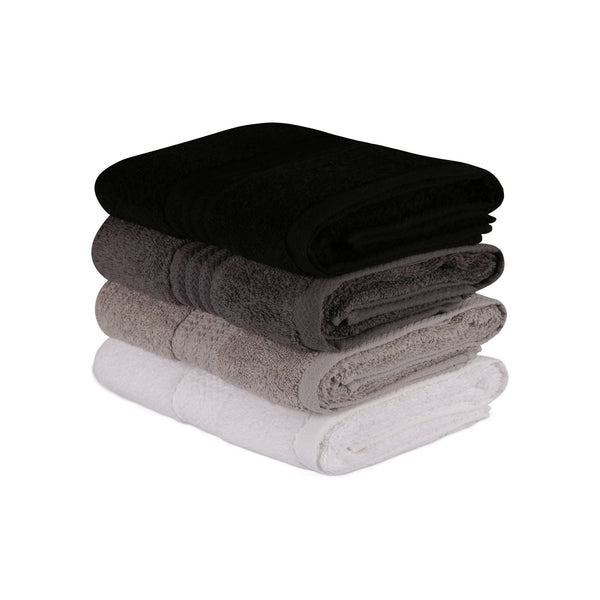 Set 4 prosoape baie RAINBOW, negru/gri/alb, bumbac, 50x90 cm