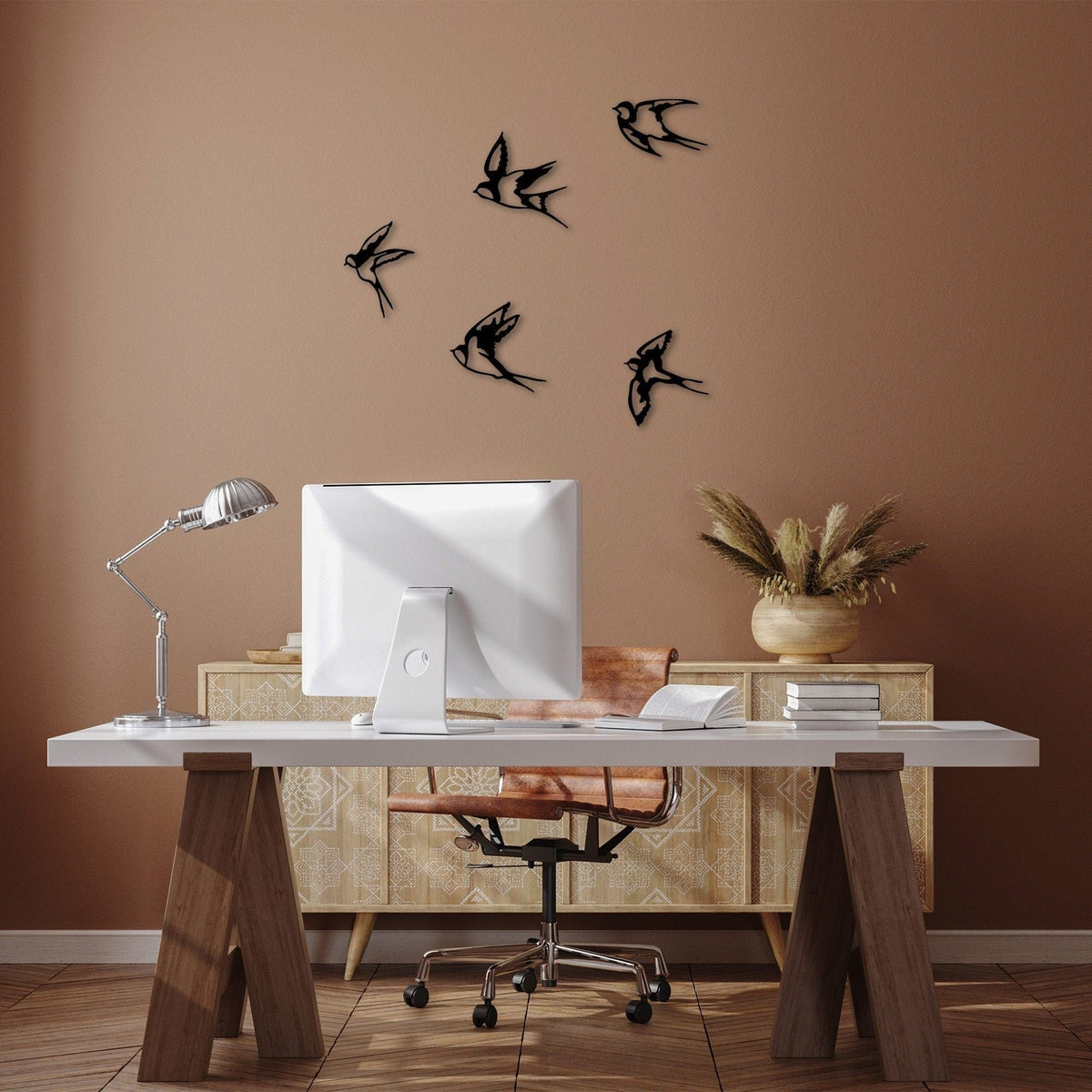 Set 5 decoratiuni perete SWALLOWS-303, negru, metal