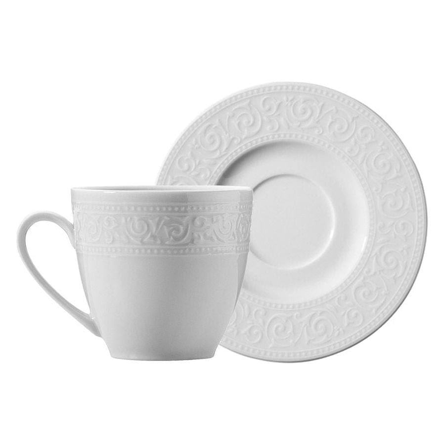 Set 6 cesti cu 6 farfurii ACL12KT00, alb, portelan, 50 ml