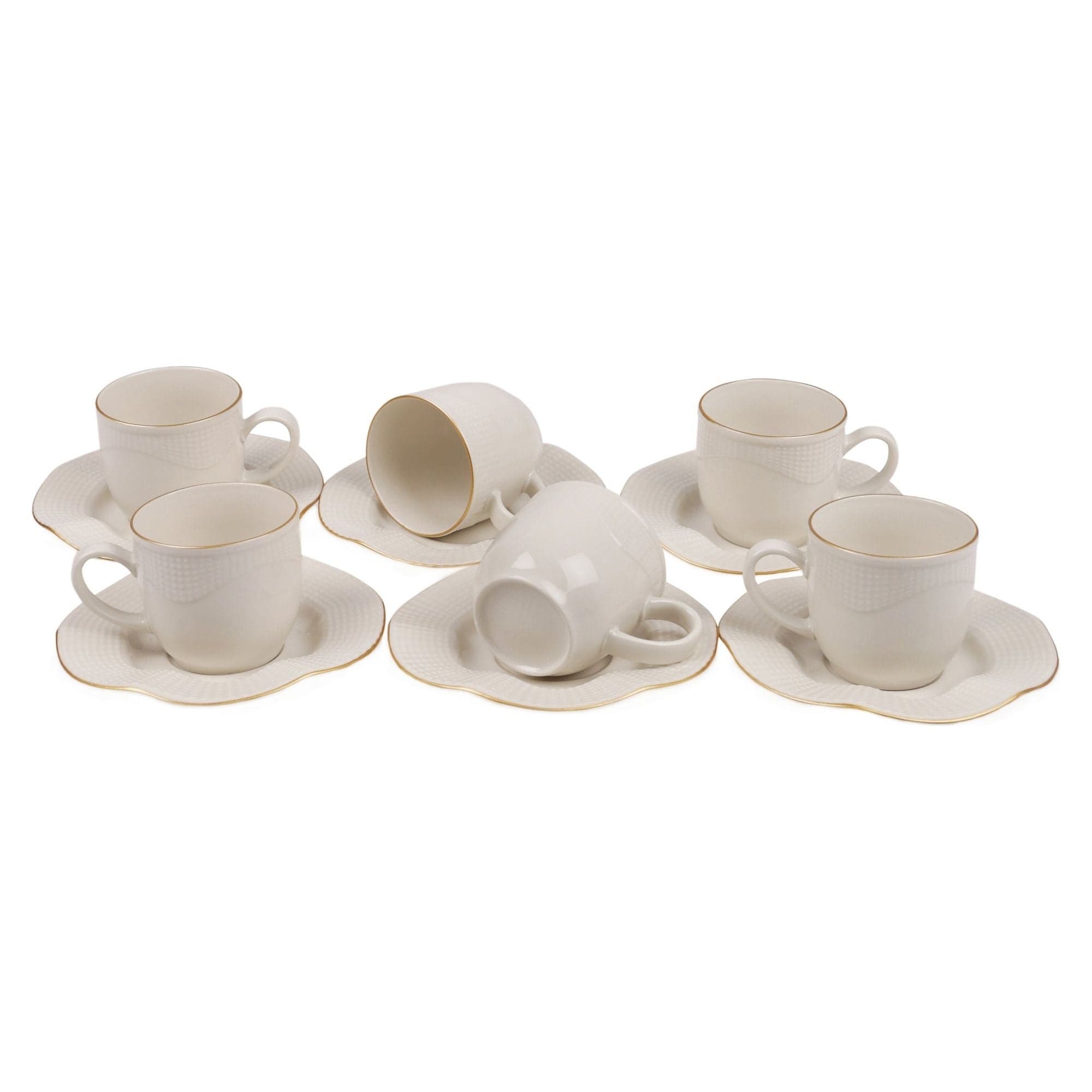 Set 6 cesti cu 6 farfurii MLN12KT14R520, alb, portelan, 50 ml