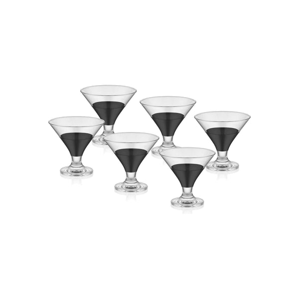 Set 6 cupe inghetata DRK0005, negru/transparent, sticla, 8x8x9 cm