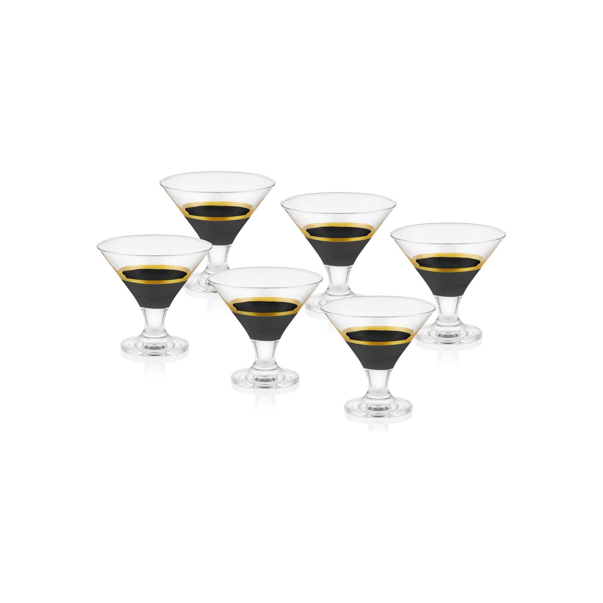 Set 6 cupe inghetata GLW0005, negru/auriu, sticla, 8x8x9 cm