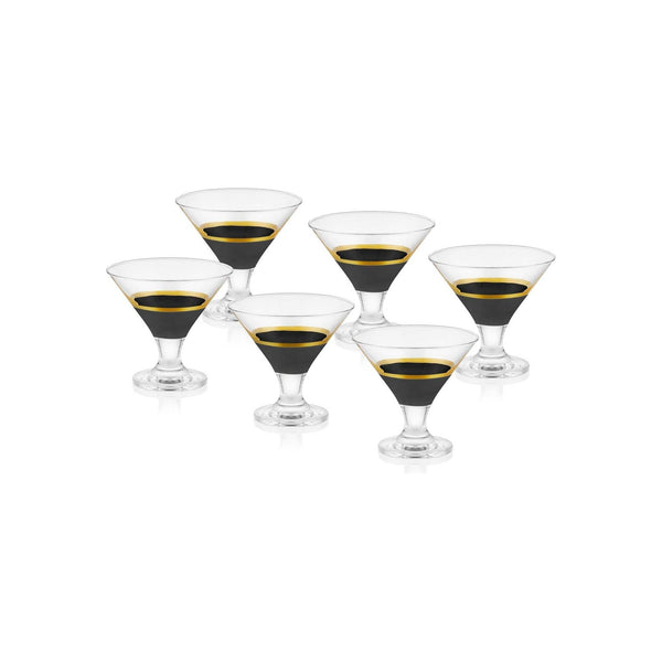Set 6 cupe inghetata GLW0005, negru/auriu, sticla, 8x8x9 cm