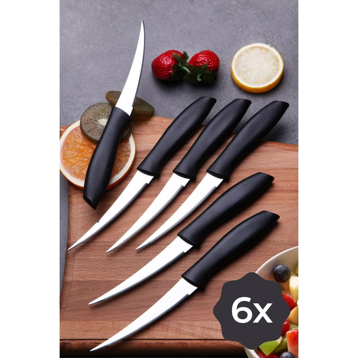 Set 6 cutite MAGIC, negru/crom, otel, 26 cm