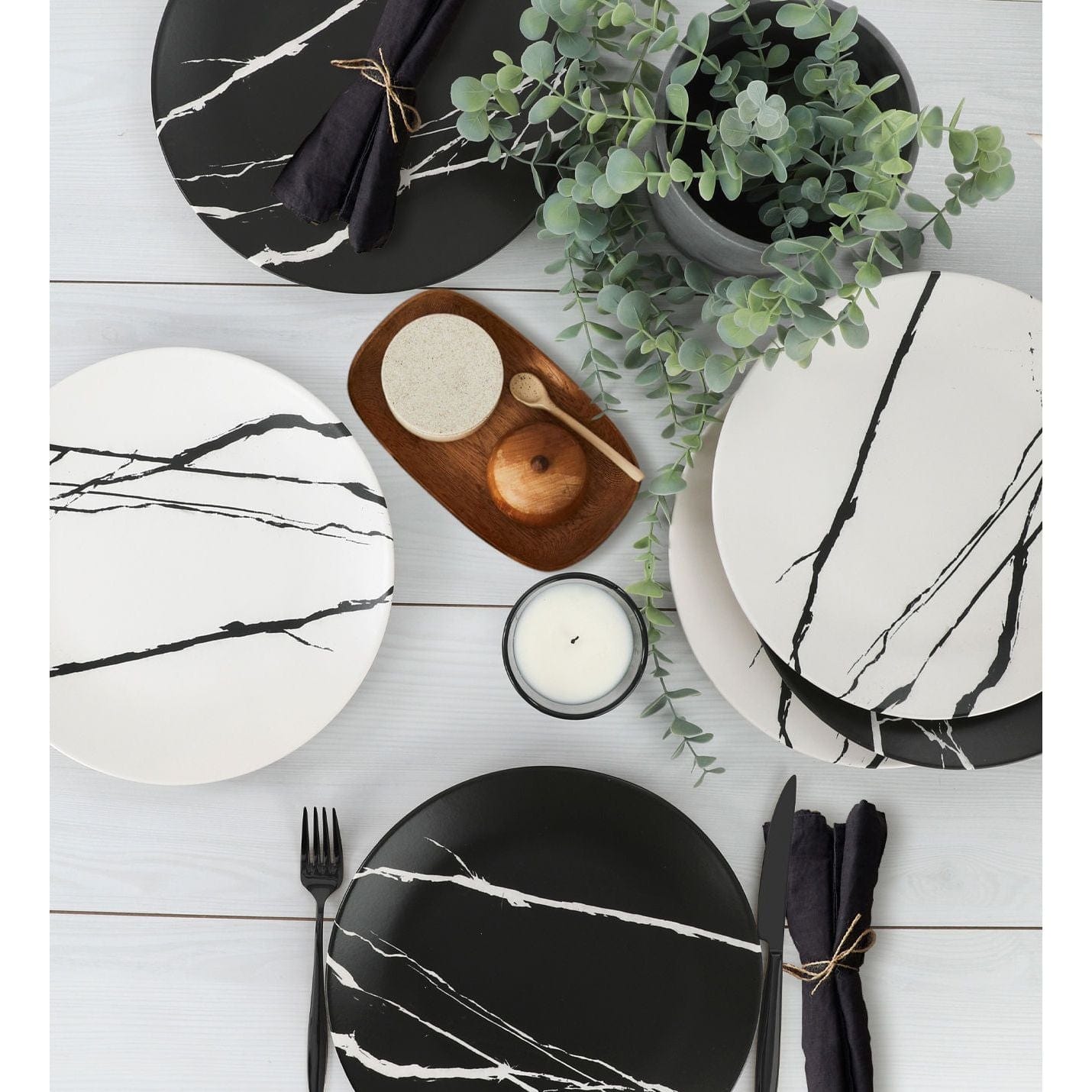 Set 6 farfurii 275KRM1404, alb/negru, ceramica, 25x4 cm