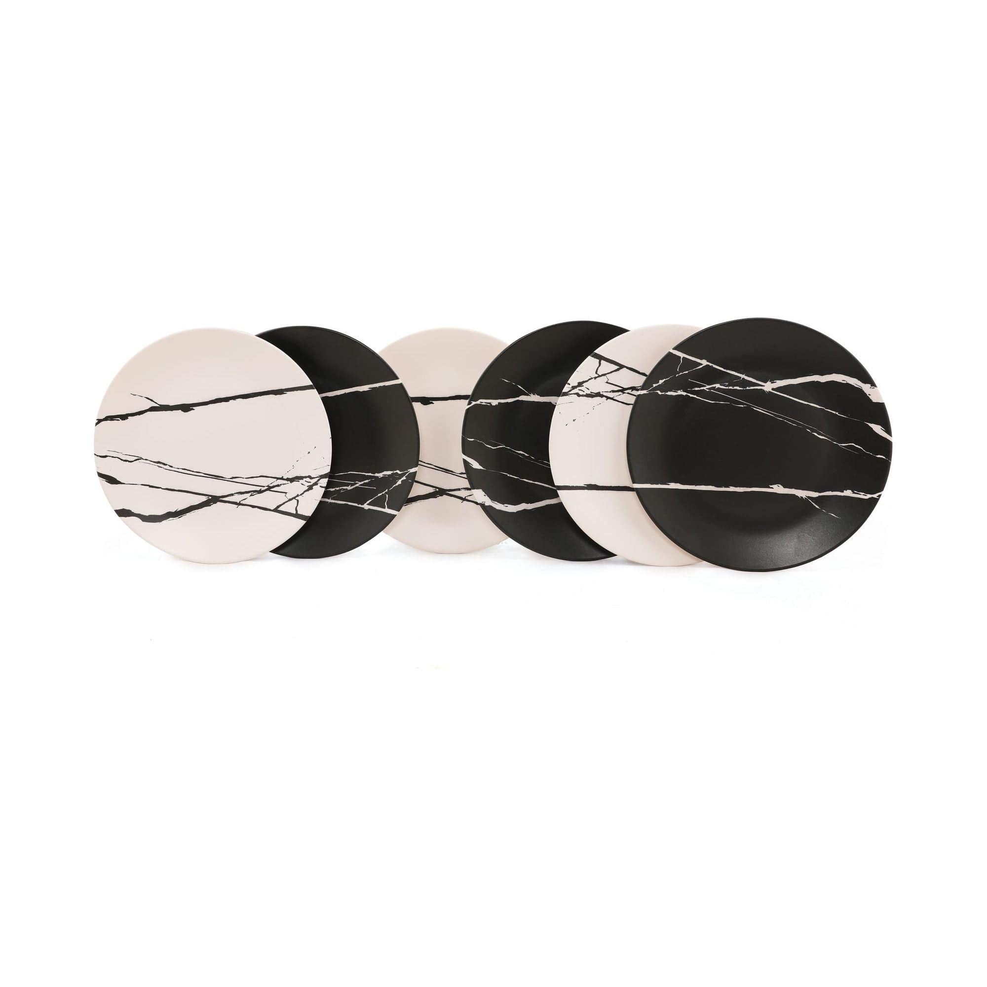Set 6 farfurii 275KRM1404, alb/negru, ceramica, 25x4 cm