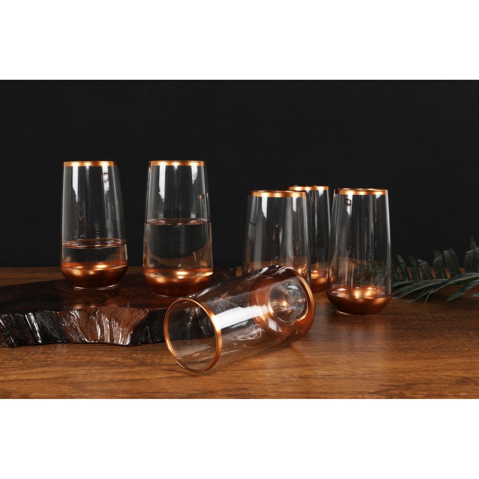 Set 6 pahare GLM0008, transparent/cupru, sticla, 480 ml