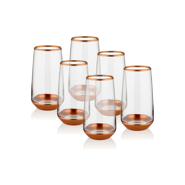 Set 6 pahare GLM0008, transparent/cupru, sticla, 480 ml