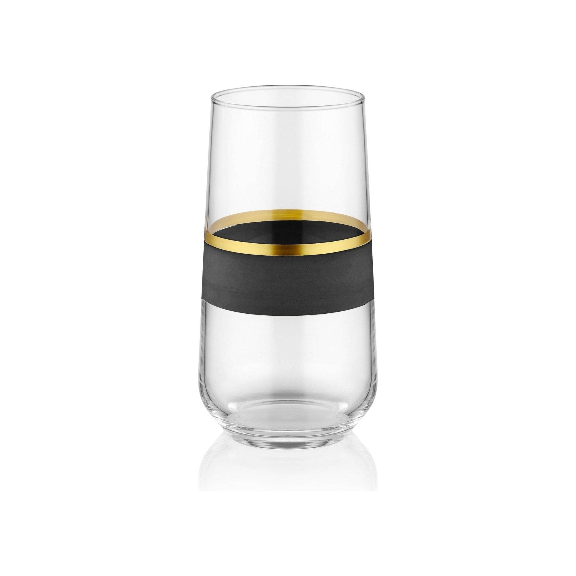 Set 6 pahare GLW0002, transparent/negru/auriu, sticla, 470 ml