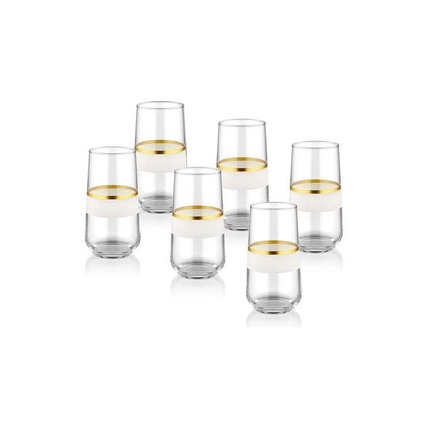 Set 6 pahare SNW0002, transparent/auriu, sticla, 520 ml