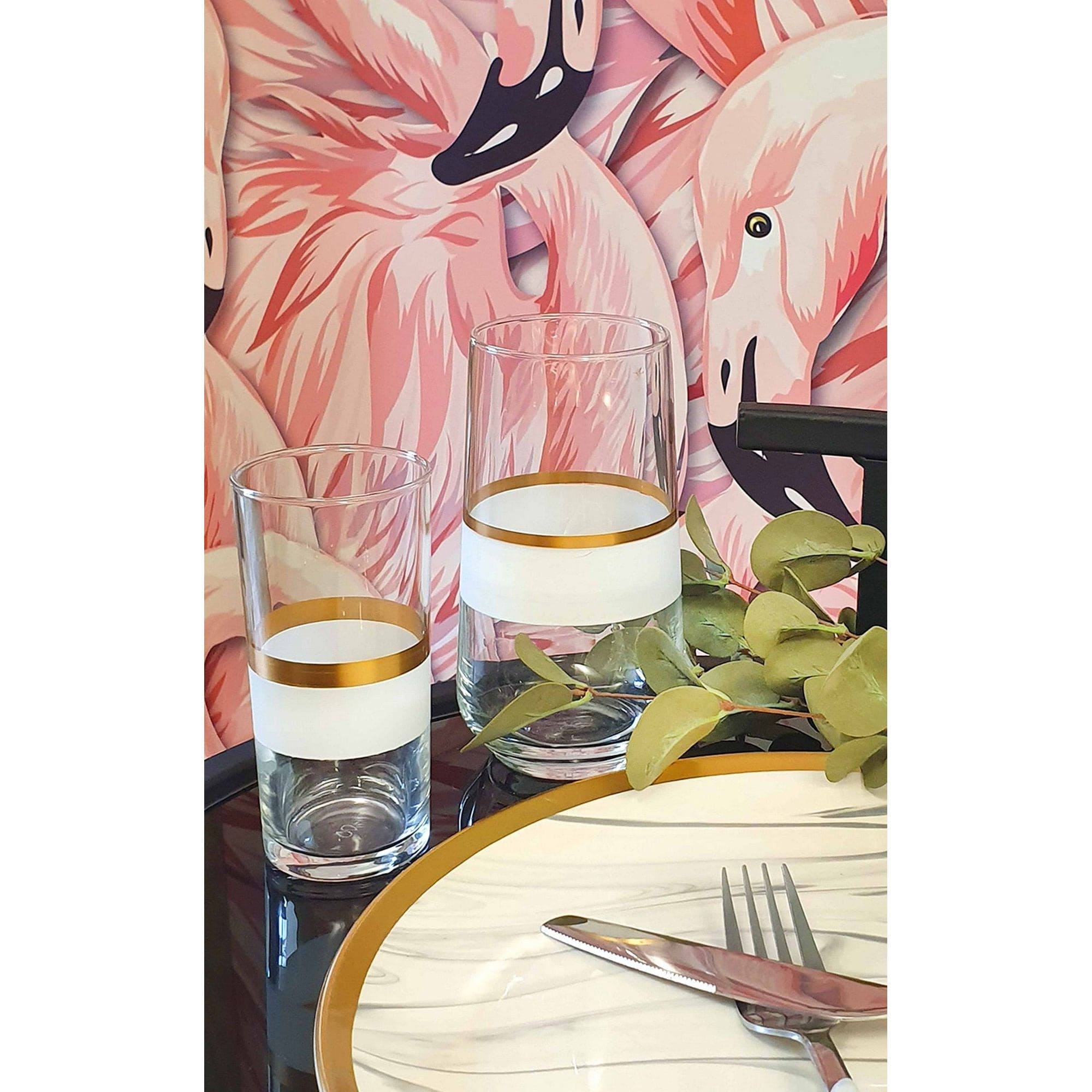 Set 6 pahare SNW0002, transparent/auriu, sticla, 520 ml