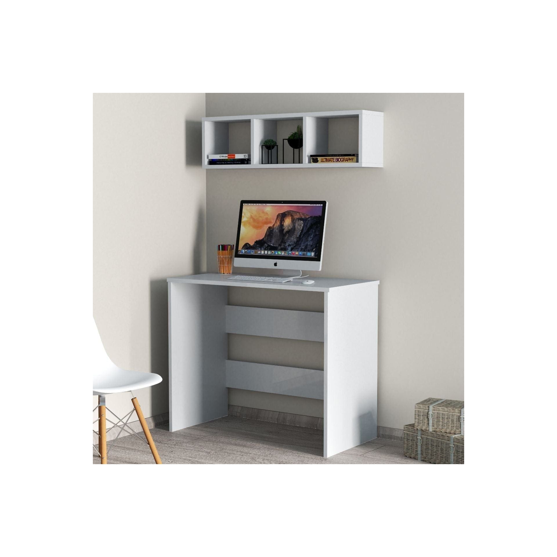 Set birou CLM0201, alb, PAL melaminat