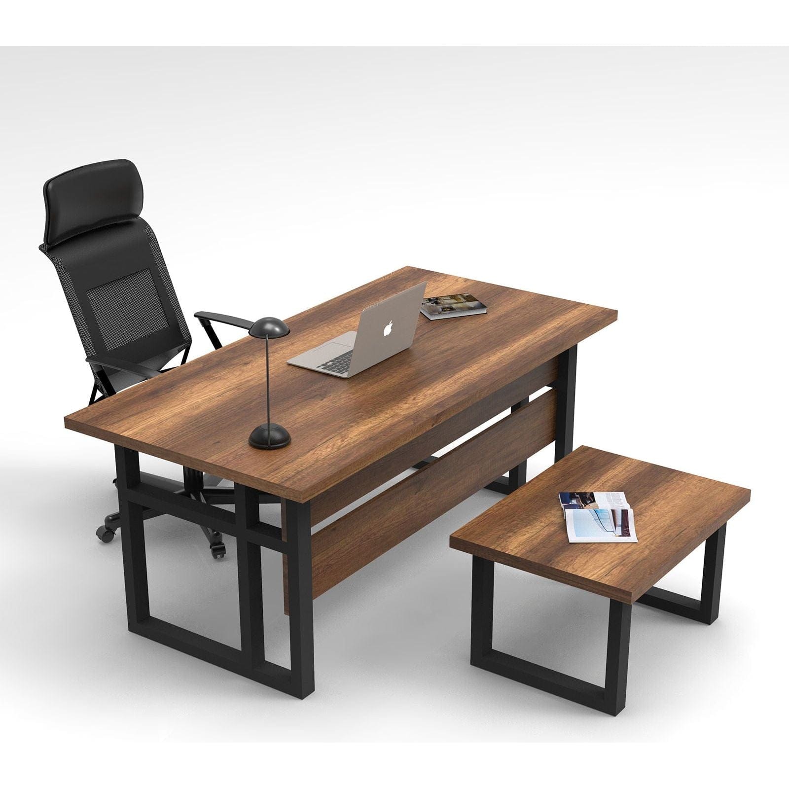 Set birou MN07-BA, nuc/negru, PAL melaminat/metal