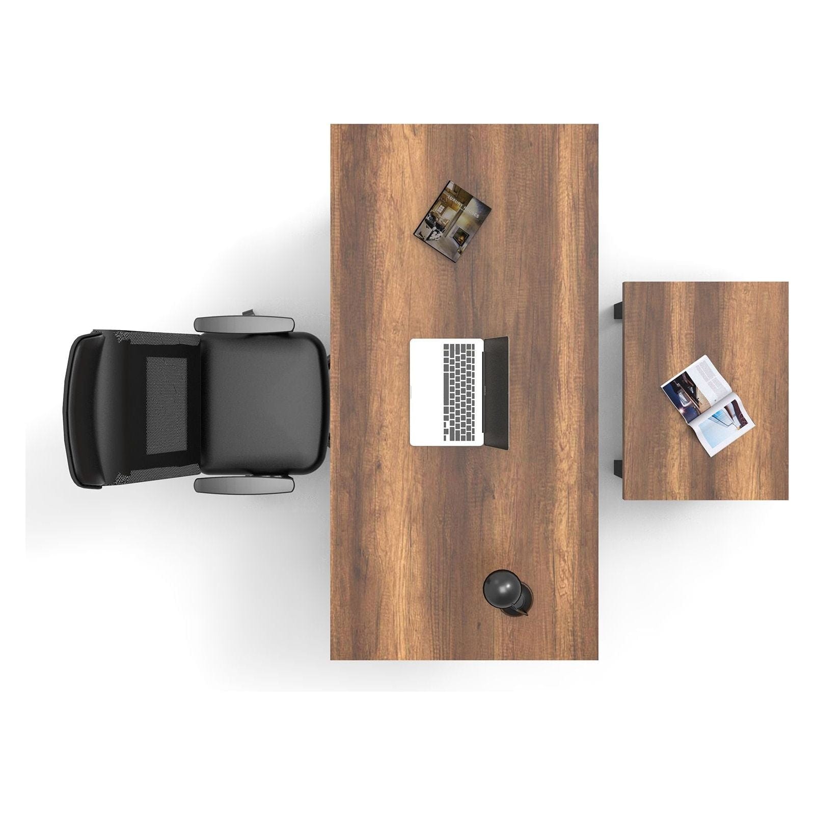 Set birou MN07-BA, nuc/negru, PAL melaminat/metal